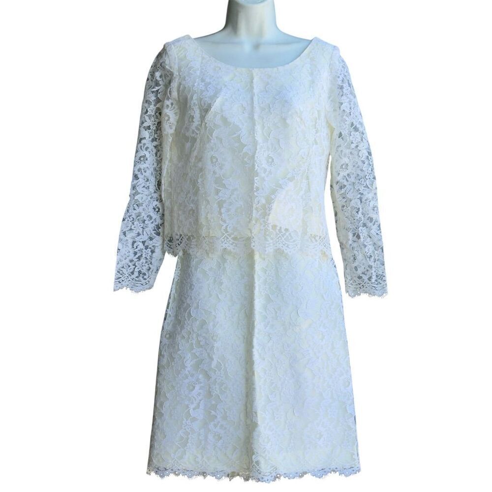 Vtg 50s UNBRANDED Lace 2-Piece Formal Set Size XS Ivory Modest Weddings Guest